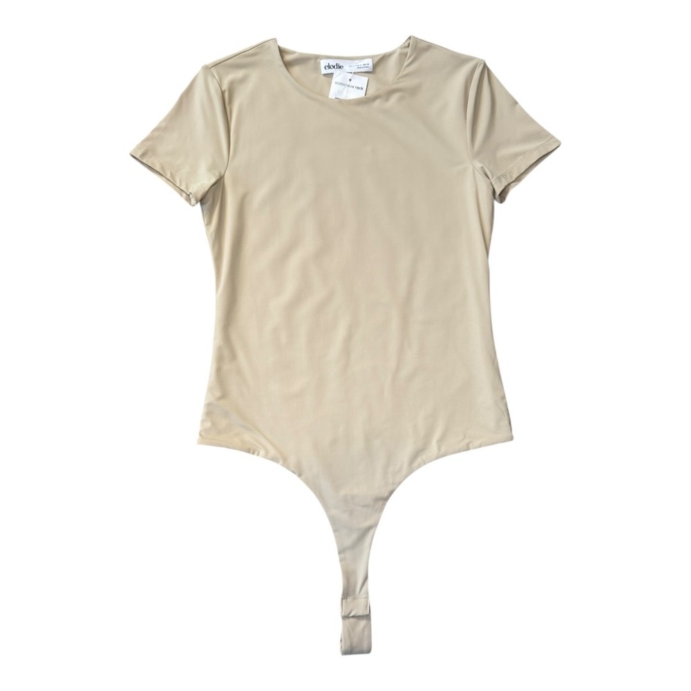elodie Sand Basic‎ Short Sleeve Thong Bodysuit Women's Size Small NWT